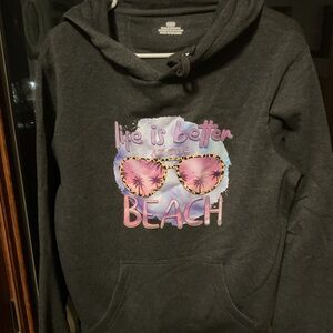 Gray Hoodie with Beach Graphic